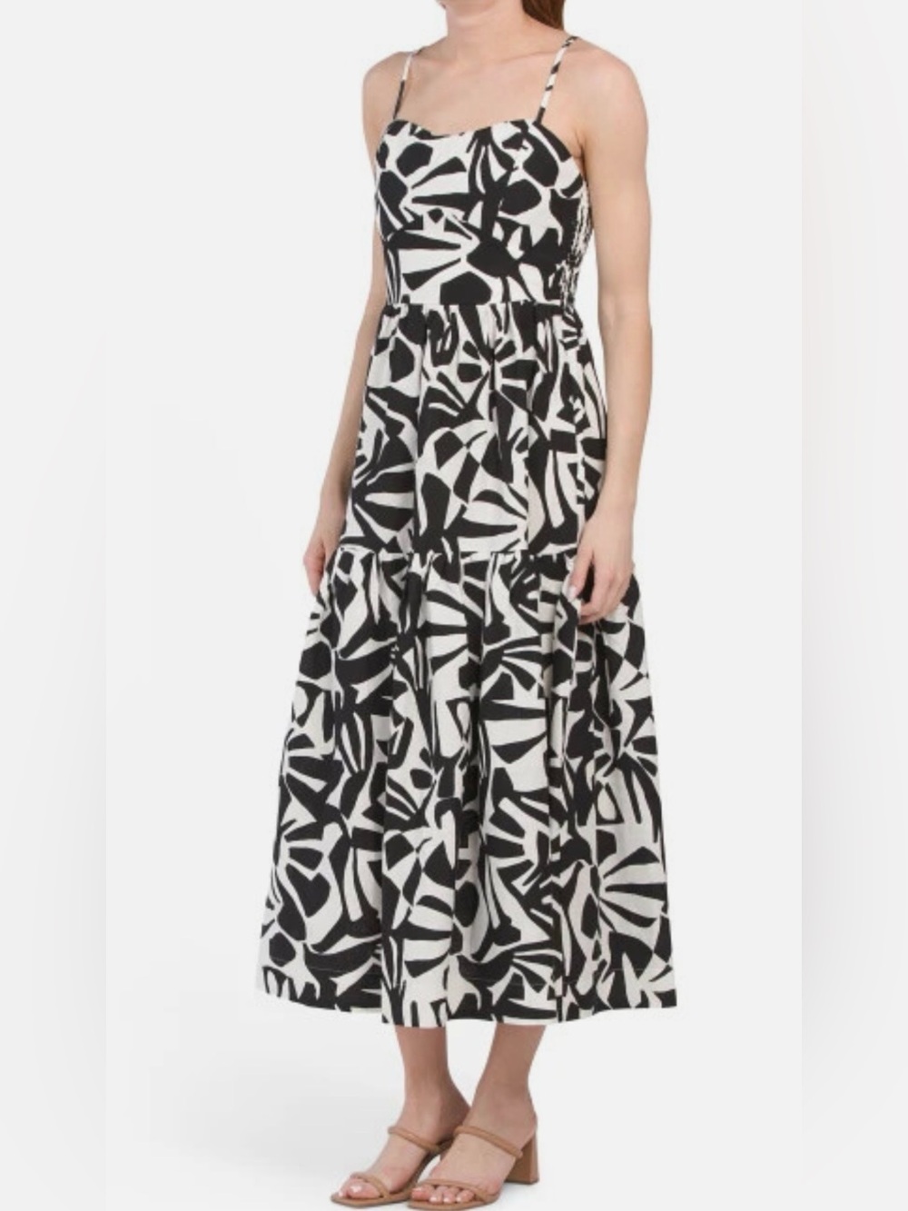 CHRISTIAN LACROIX Maxi Dress Black White M Linen Abstract Tiered Resort